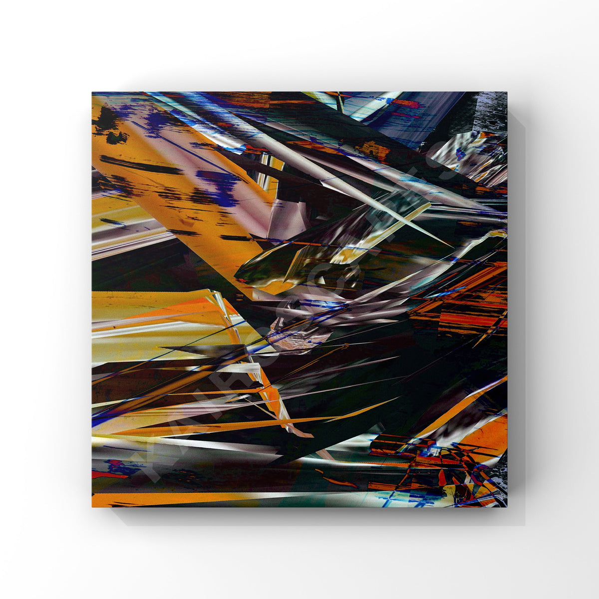 Square mockup of cover art featuring a compelling futuristic jagged orange collage, intended for musicians looking for unique and eye-catching cover designs.