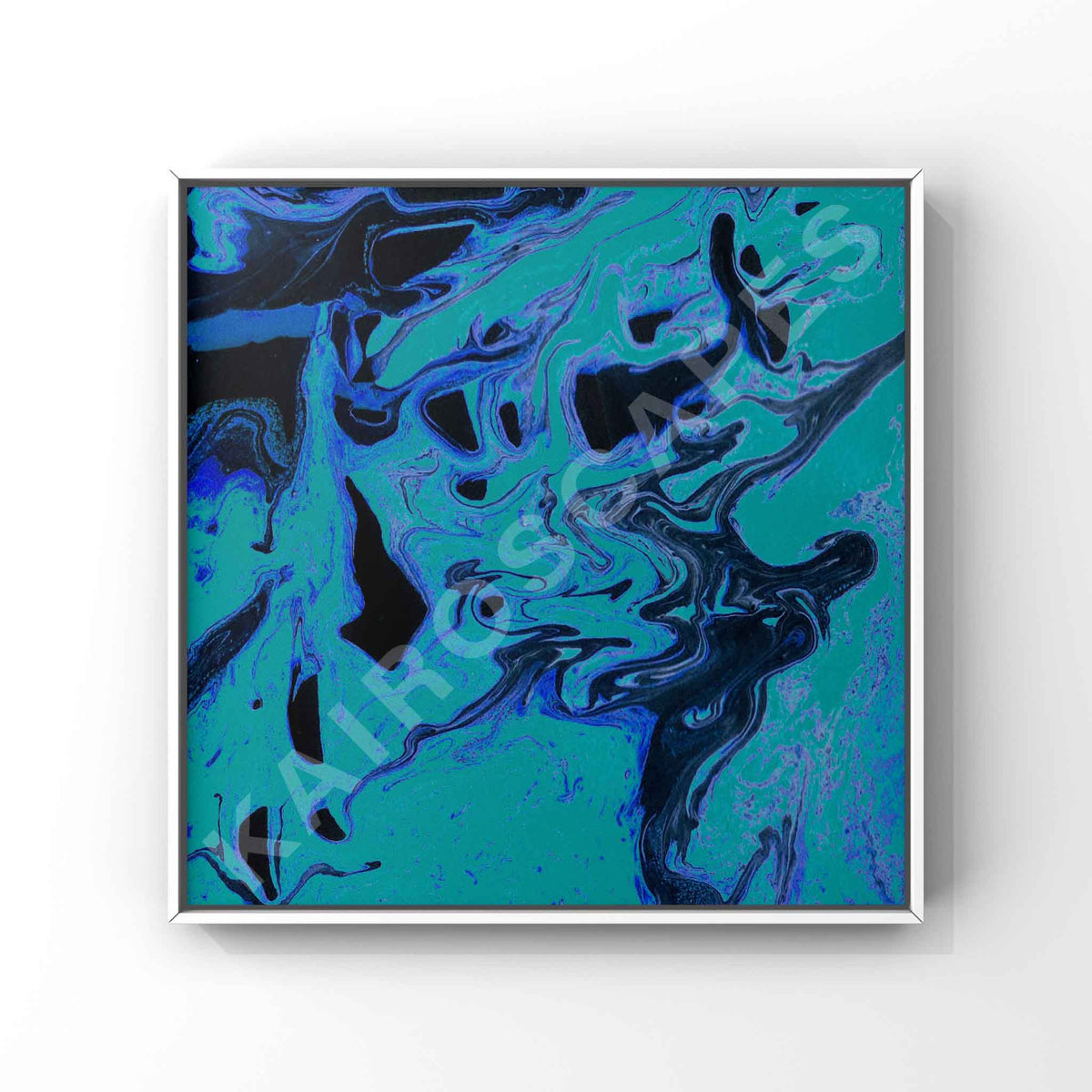 abstract composition with vibrant blue and teal marbled patterns, intersected with bold black shapes. the fluid design evokes a sense of motion and energy, perfect for music covers in genres like downtempo, electronic, or chillwave.